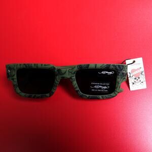 Ed Hardy Camouflage Green Square Frame Sunglasses Black 100% UV Protection